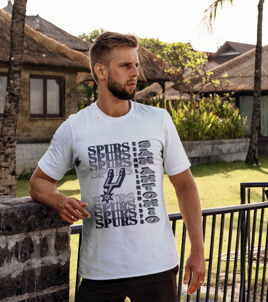 San Antonio Spurs Stacked Wordmark Logo With Iconic Spur T-Shirt