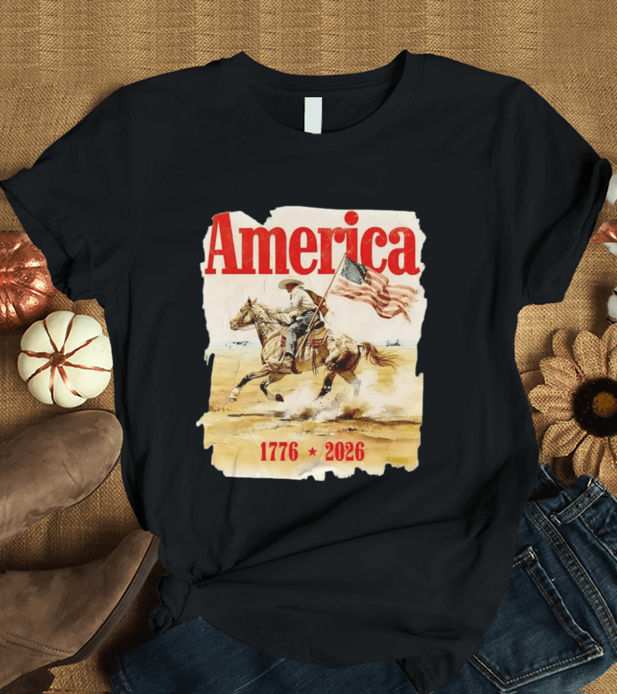 America 1776 2026 Cowboy Horse American Flag Iconic Historical T-Shirt