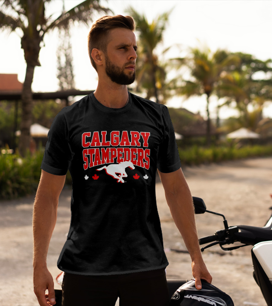 Calgary Stampeders Running Horse Maple Leaf Red Team Spirit T-Shirt