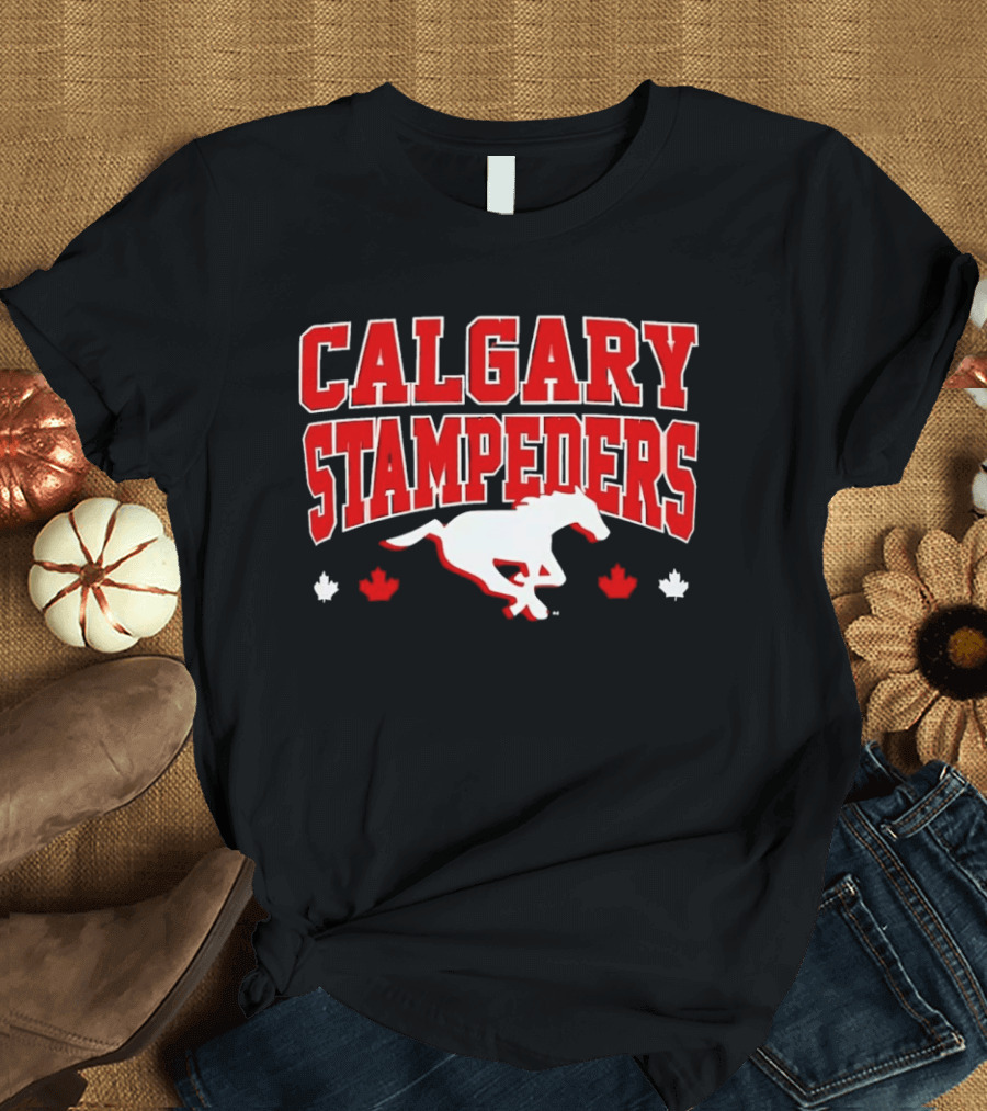 Calgary Stampeders Running Horse Maple Leaf Red Team Spirit T-Shirt