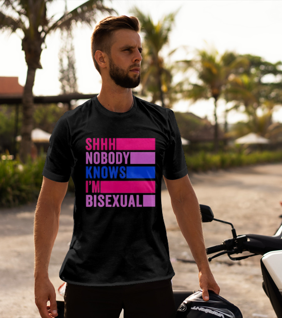Shhh Nobody Knows I'm Bisexual Bright Colorful Text Pride T-Shirt