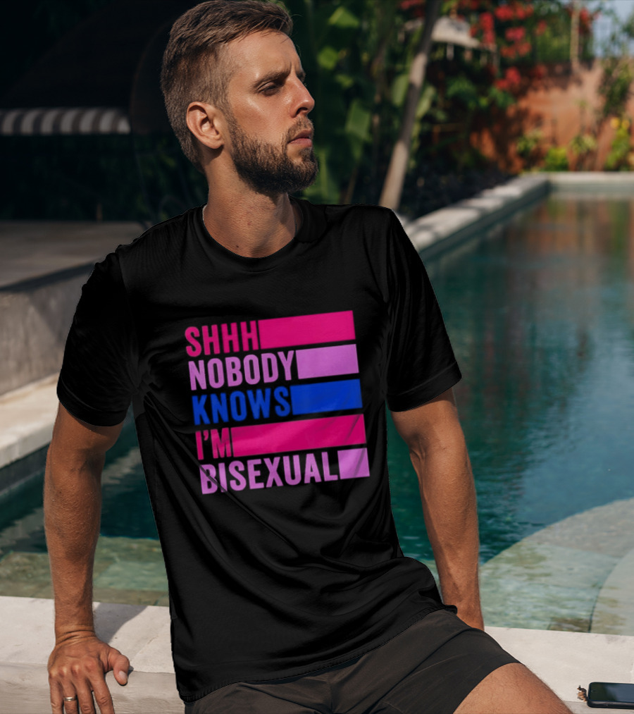 Shhh Nobody Knows I'm Bisexual Bright Colorful Text Pride T-Shirt