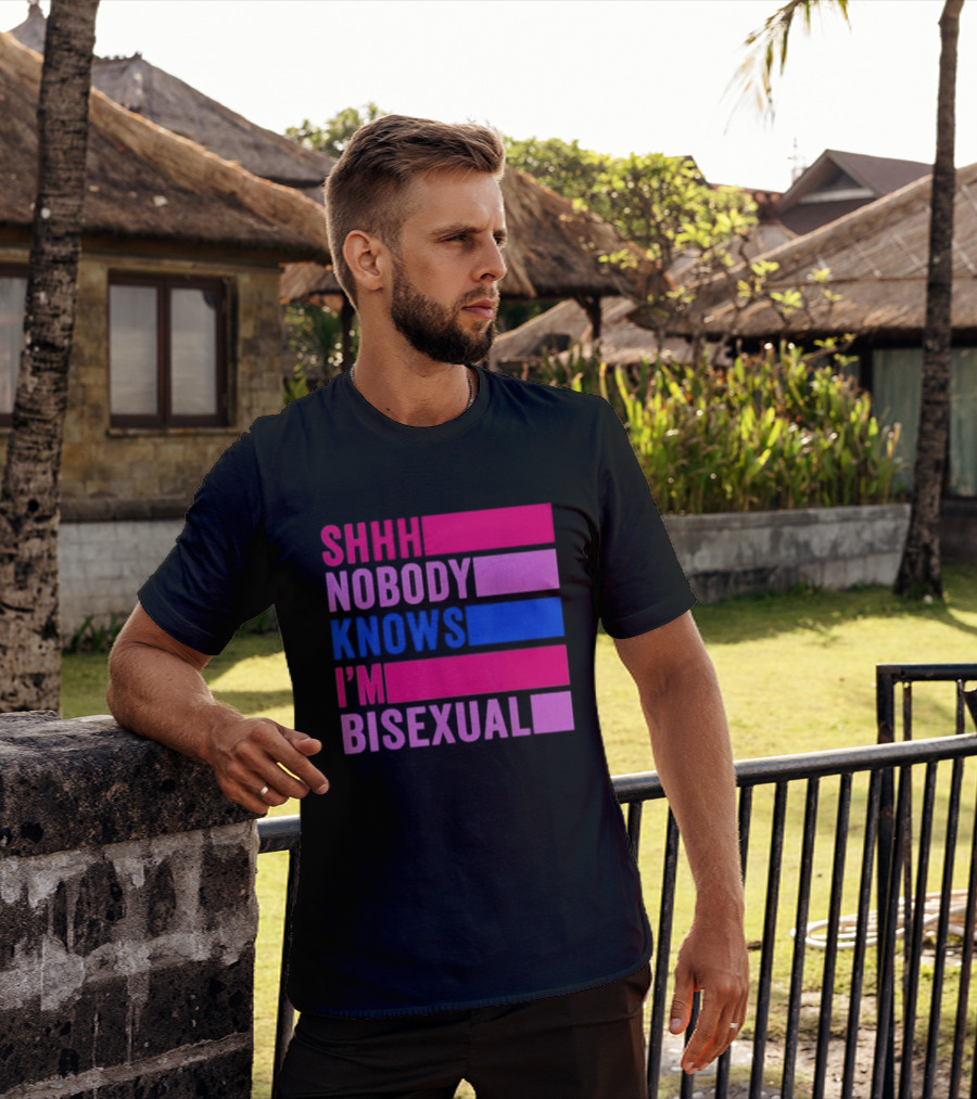 Shhh Nobody Knows I'm Bisexual Bright Colorful Text Pride T-Shirt
