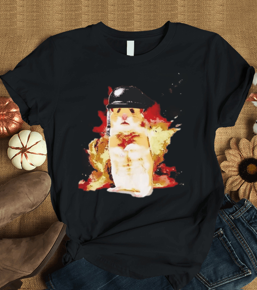 Shocked Hamster Military Helmet Watercolor Explosion T-Shirt