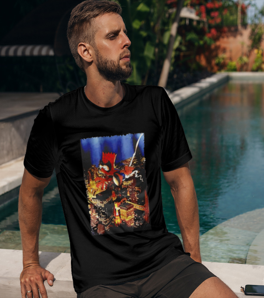 Spider Bart Bartman Swinging Through Cityscape Mexican T-Shirt