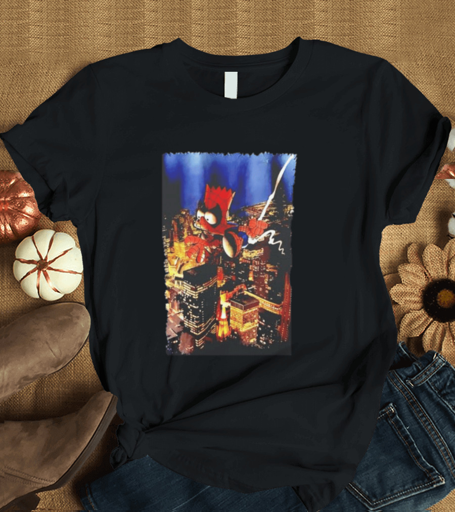 Spider Bart Bartman Swinging Through Cityscape Mexican T-Shirt