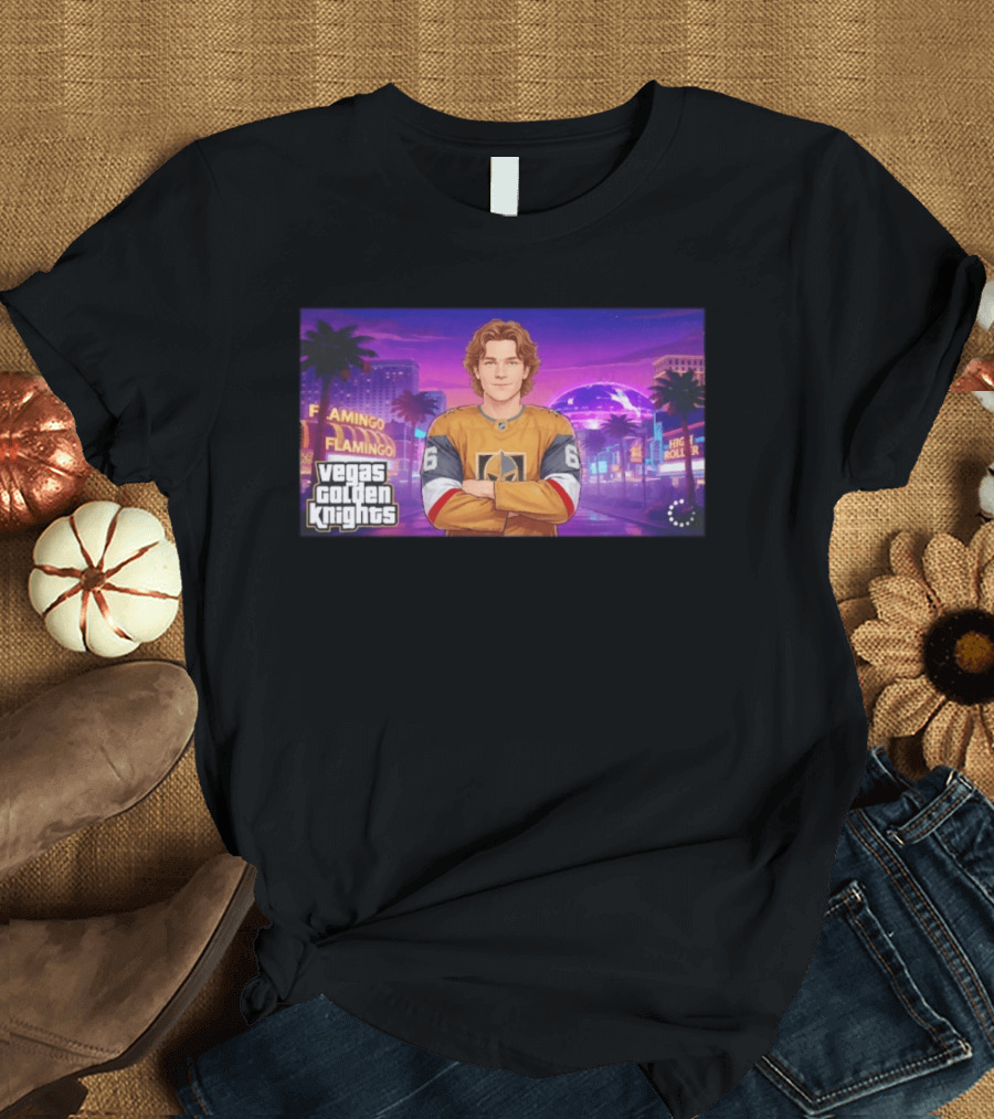 Vegas Golden Knights Kaedan Korczak Flamingo High Roller 66 T-Shirt