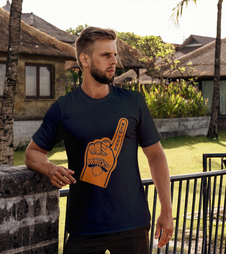 New York Knicks Foam Finger Basketball Fan Gear T-Shirt