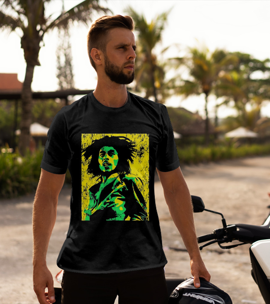 Bob Marley One Love Reggae Art Green Yellow T-Shirt