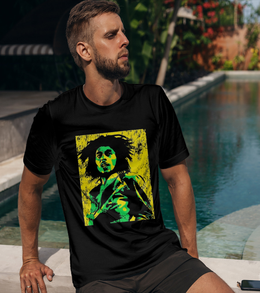 Bob Marley One Love Reggae Art Green Yellow T-Shirt
