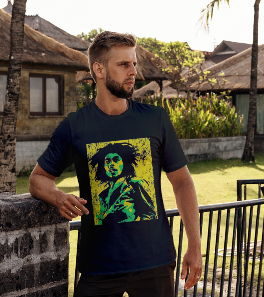 Bob Marley One Love Reggae Art Green Yellow T-Shirt