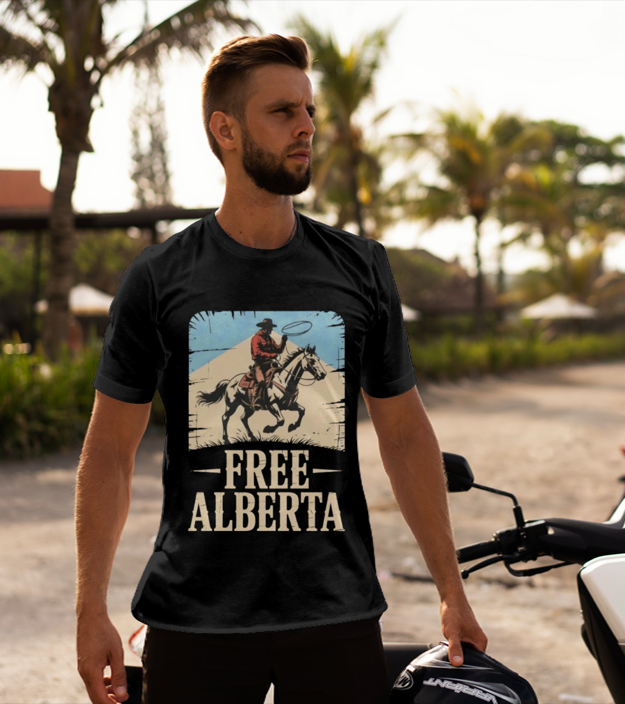 Cowboy Riding Horse Free Alberta Western Spirit T-Shirt