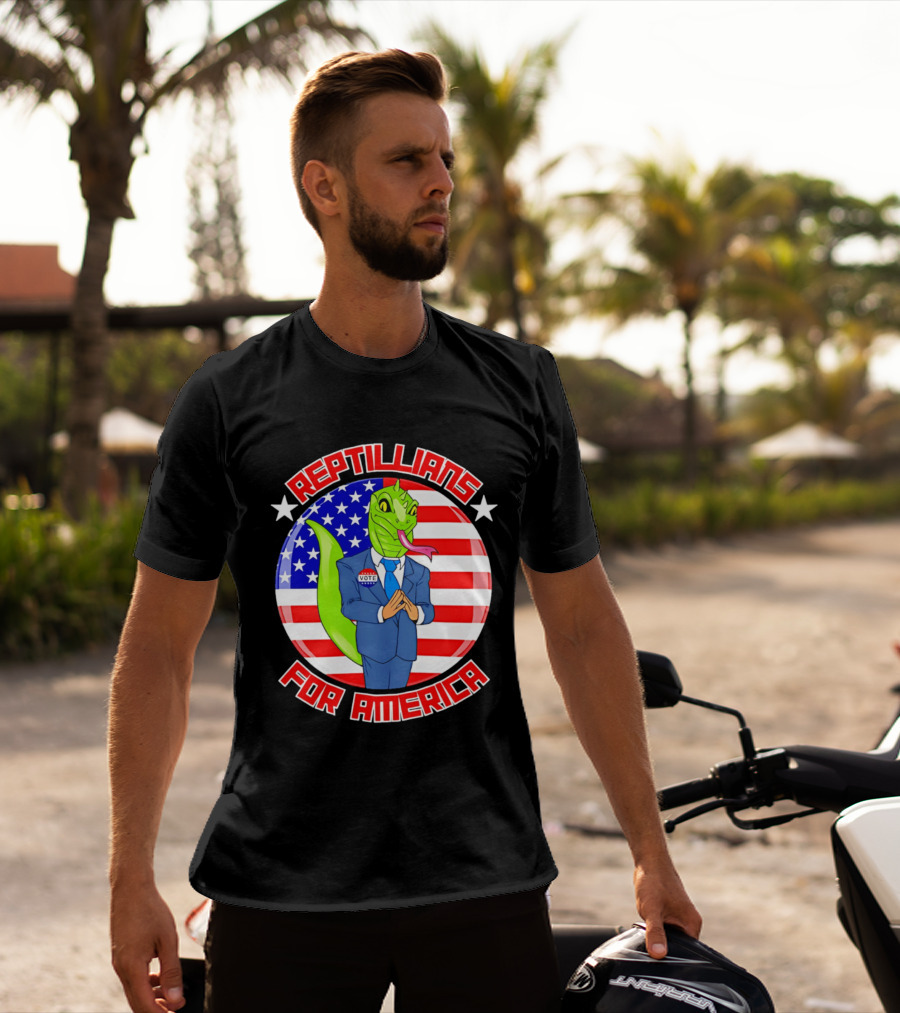 Reptillians For America Vote Lizard In Suit With American Flag T-Shirt
