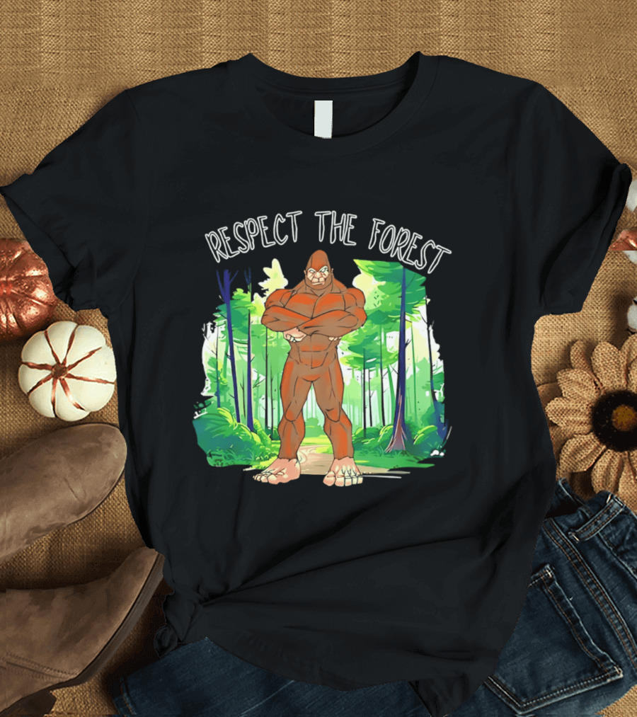 Respect The Forest Bigfoot Cartoon T-Shirt