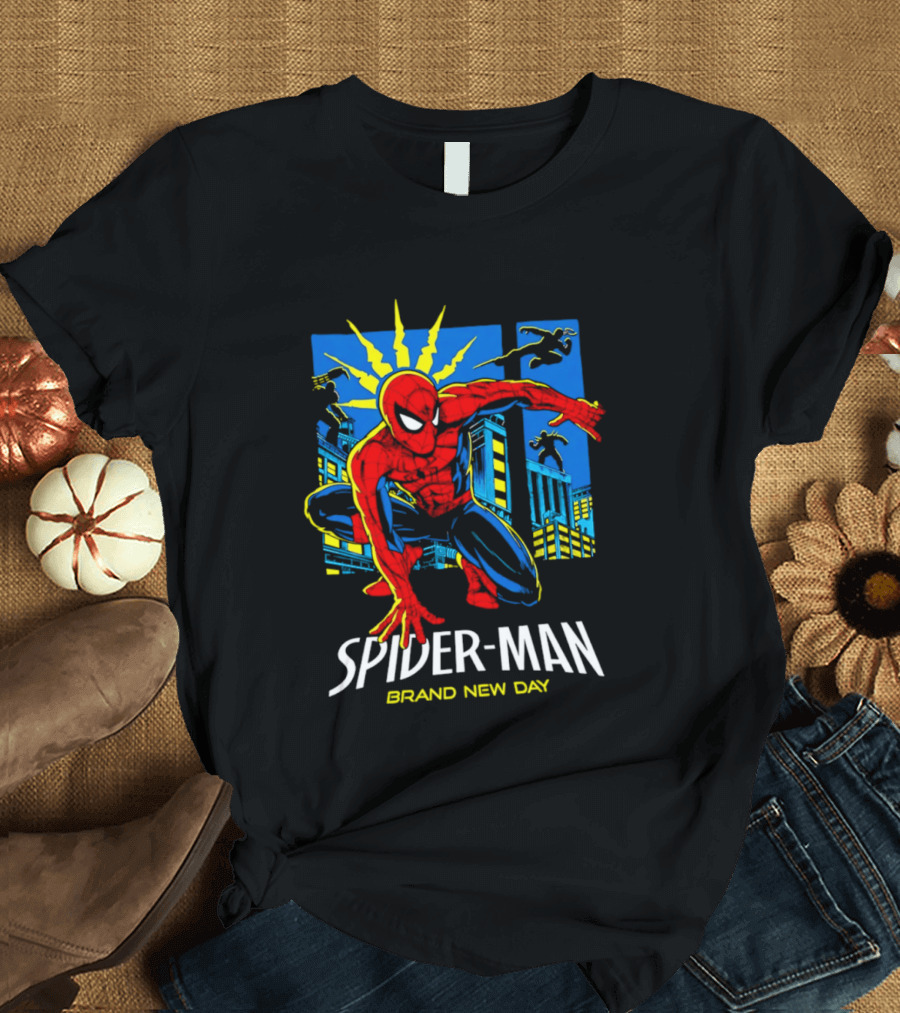 Spider Man Brand New Day Marvel Comics Dynamic Cityscape Action T-Shirt