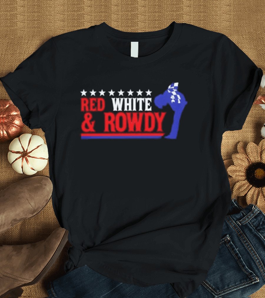 Red White & Rowdy Kyle Busch Racing Stars And Checkered Flag T-Shirt