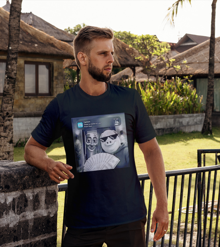 Tung Tung Tung Sahur John Pork Black Glasses Meme Camera Motion At Your Front Door T-Shirt