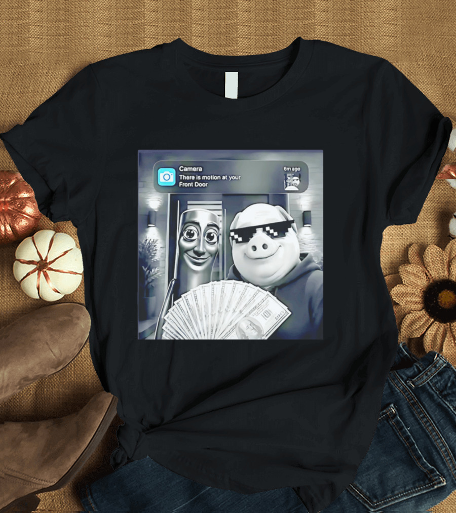 Tung Tung Tung Sahur John Pork Black Glasses Meme Camera Motion At Your Front Door T-Shirt