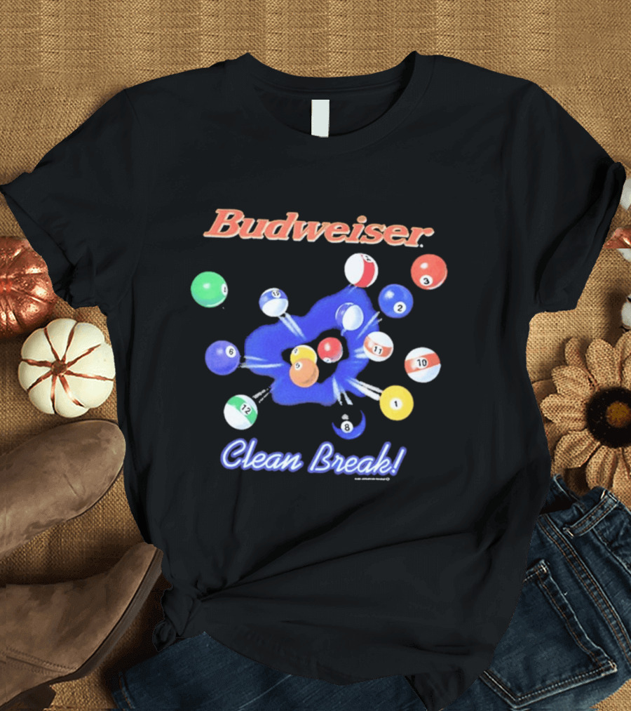 Budweiser Clean Break 90s Heavy Faded Black Pool Balls Splash T-Shirt
