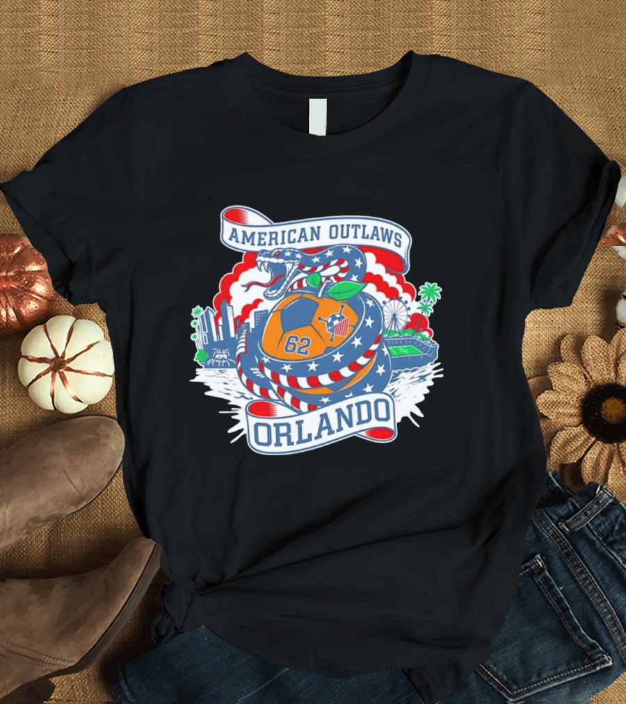 American Outlaws Orlando Snake Soccer Ball Skyline Ferris Wheel Stadium 62 T-Shirt