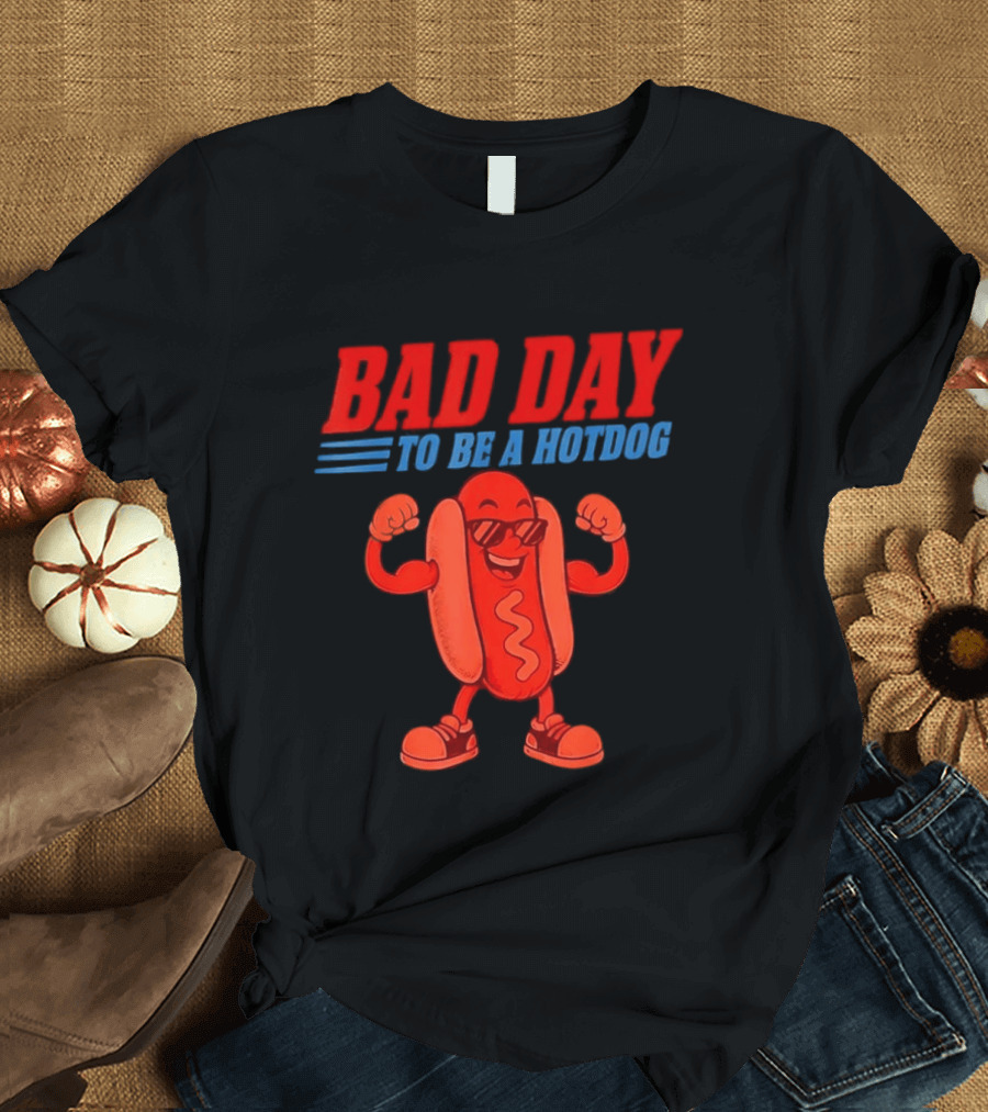 Bad Day To Be A Hotdog Sunglasses Cartoon T-Shirt