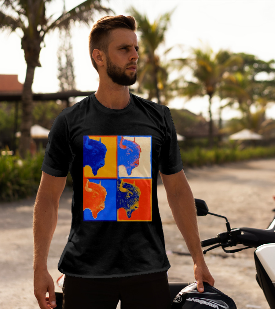 Colorful Pop Bison Grid Andy Warhol T-Shirt