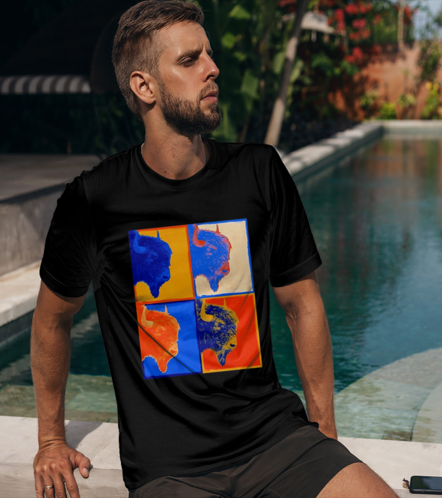 Colorful Pop Bison Grid Andy Warhol T-Shirt
