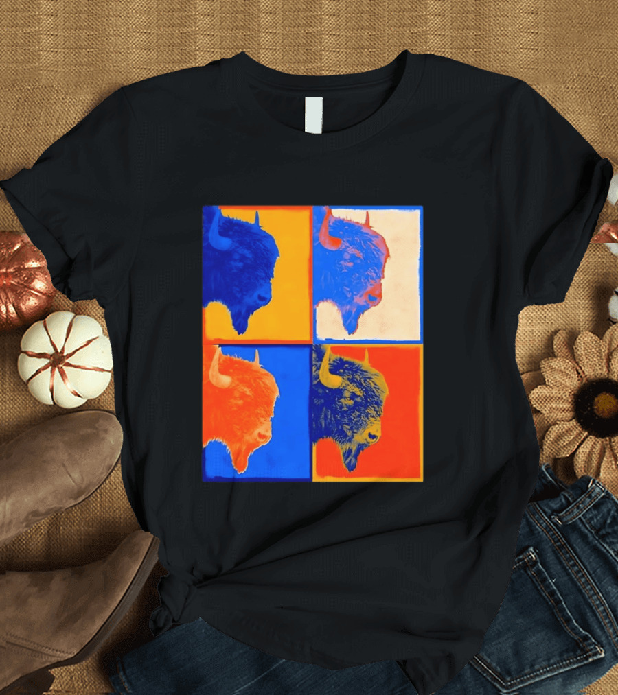 Colorful Pop Bison Grid Andy Warhol T-Shirt