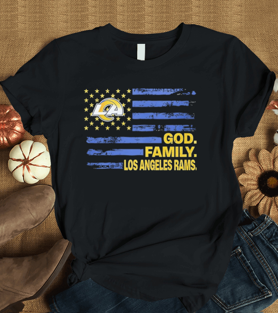 God Family Los Angeles Rams Distressed Flag Stars T-Shirt