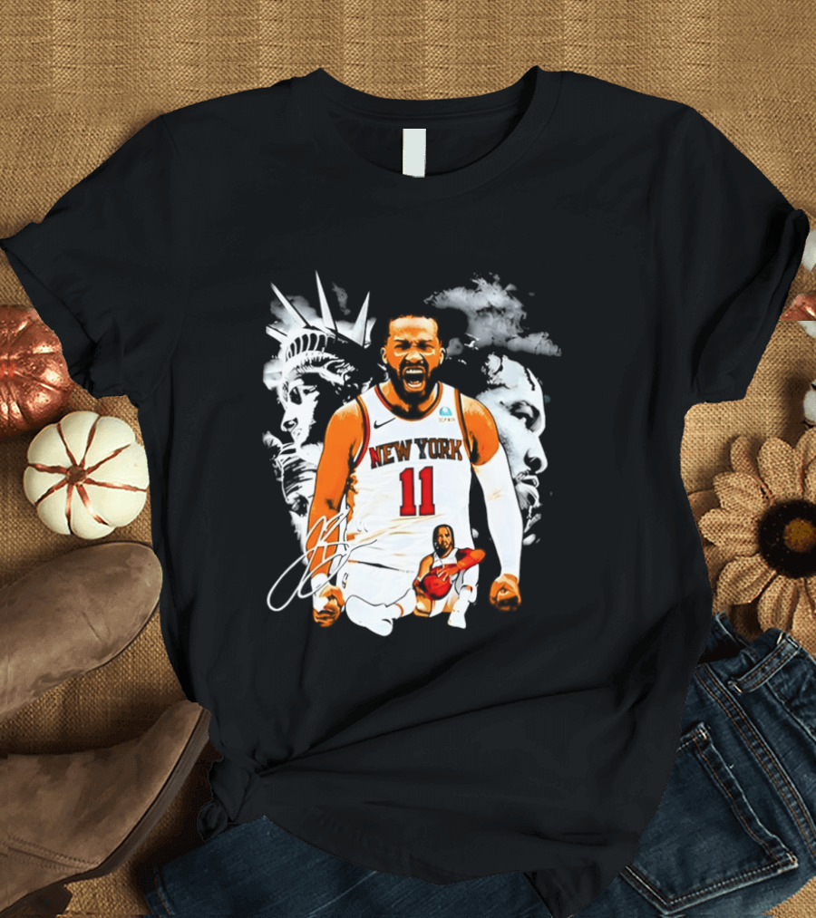 New York 11 Jalen Brunson Statue Of Liberty Basketball Player Image T-Shirt