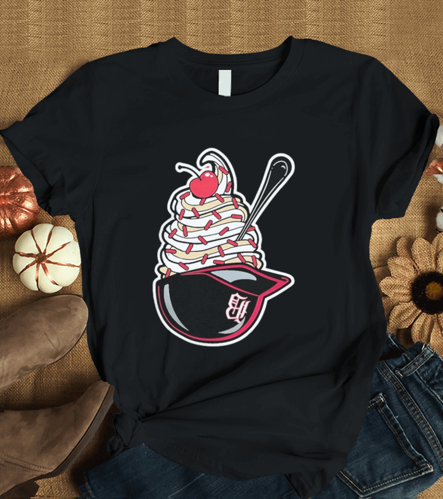 Birmingham Barons Ice Cream Helmet With Sprinkles And Cherry T-Shirt