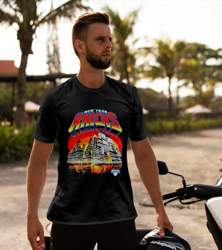 New York Knicks Vibrant City Skyline Sunset Basketball T-Shirt