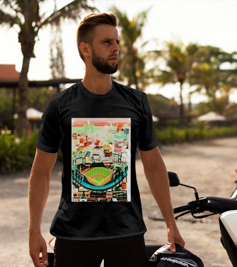 Comerica Park Detroit Skyline Baseball Art Sydney Finney T-Shirt