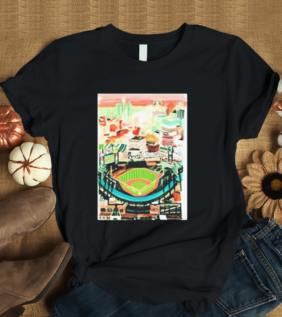 Comerica Park Detroit Skyline Baseball Art Sydney Finney T-Shirt