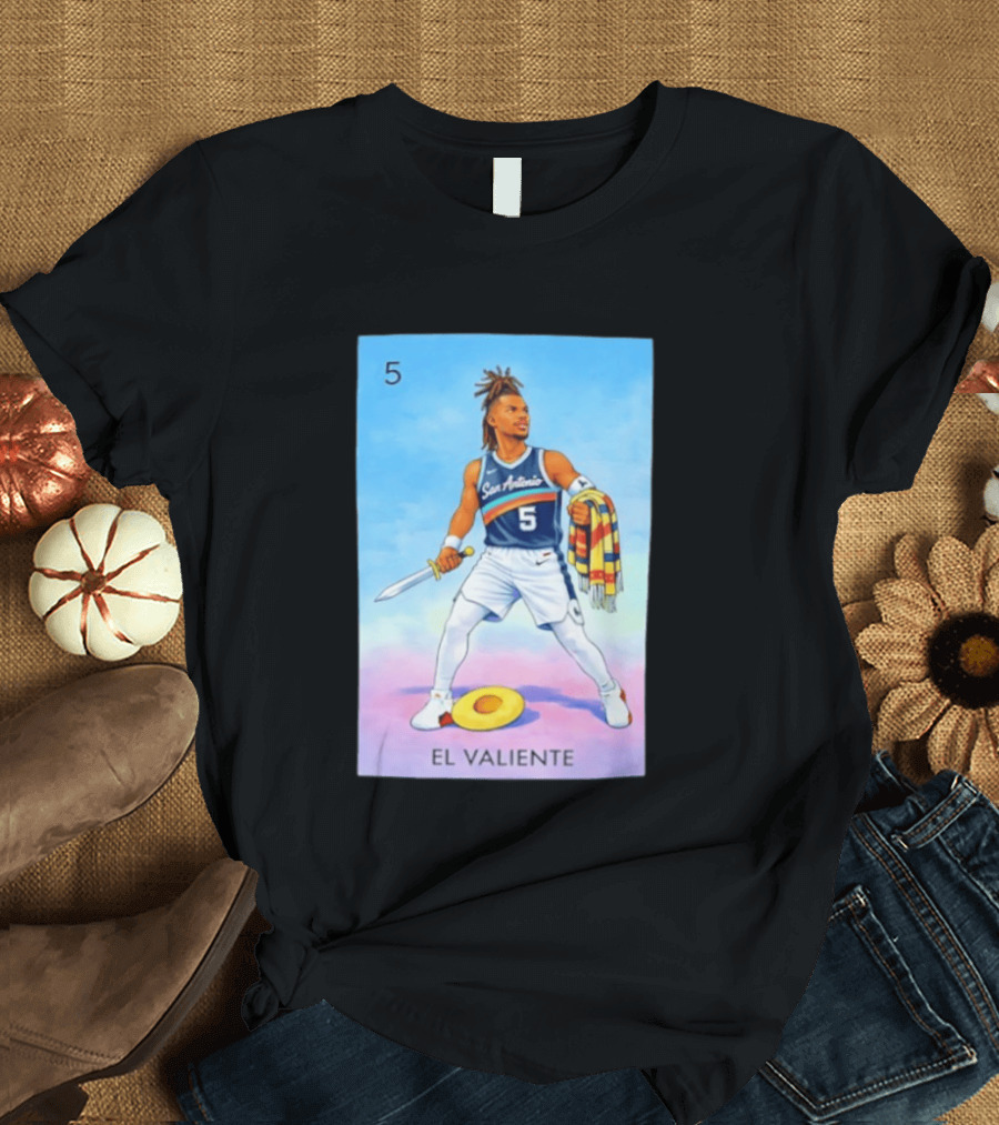 San Antonio Spurs El Valiente Stephon Castle Lotería Card T-Shirt