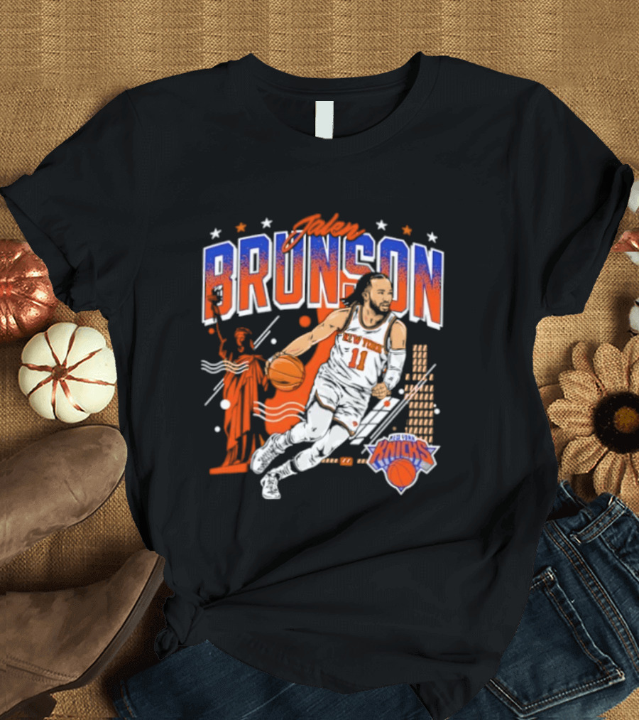 Jalen Brunson New York Knicks NBA Basketball Skyline Statue Of Liberty City Stars T-Shirt
