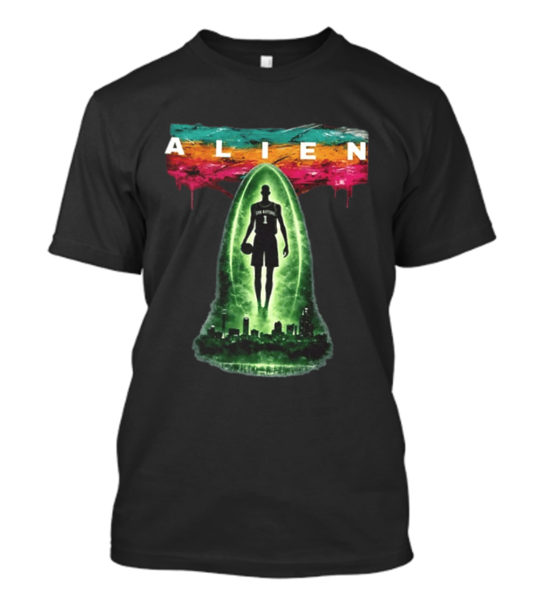 San Antonio Basketball Victor Wembanyama Alien Go Spurs Go Skyline T-Shirt