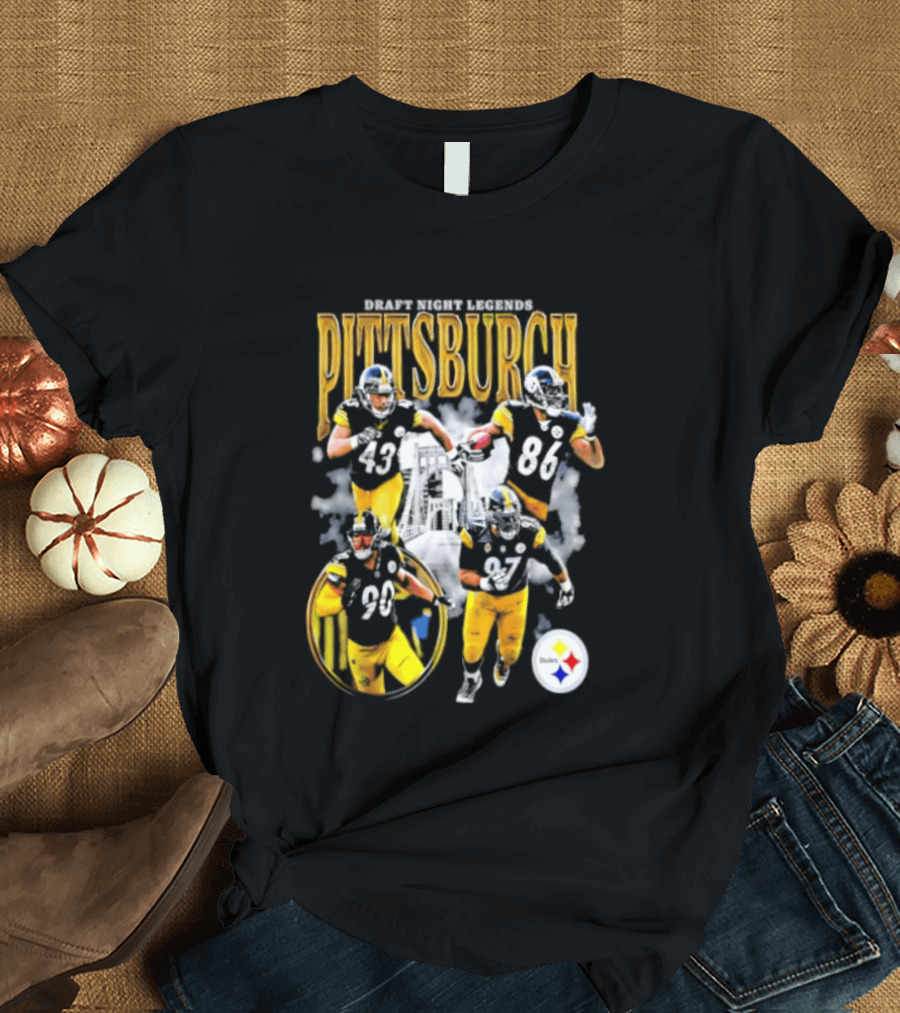 Pittsburgh Draft Night Legends Steelers Football Players And Iconic Trio T-Shirt
