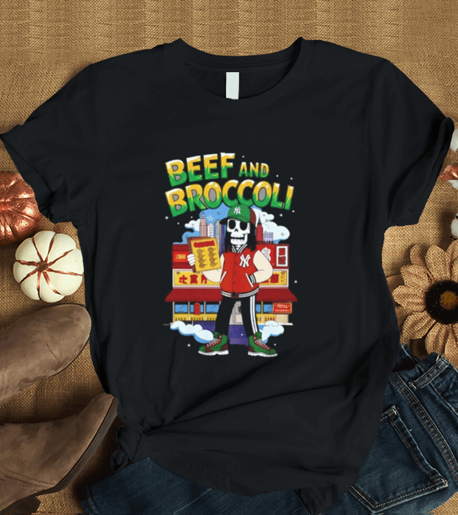 Beef And Broccoli Skeleton In NYC Street Food T-Shirt