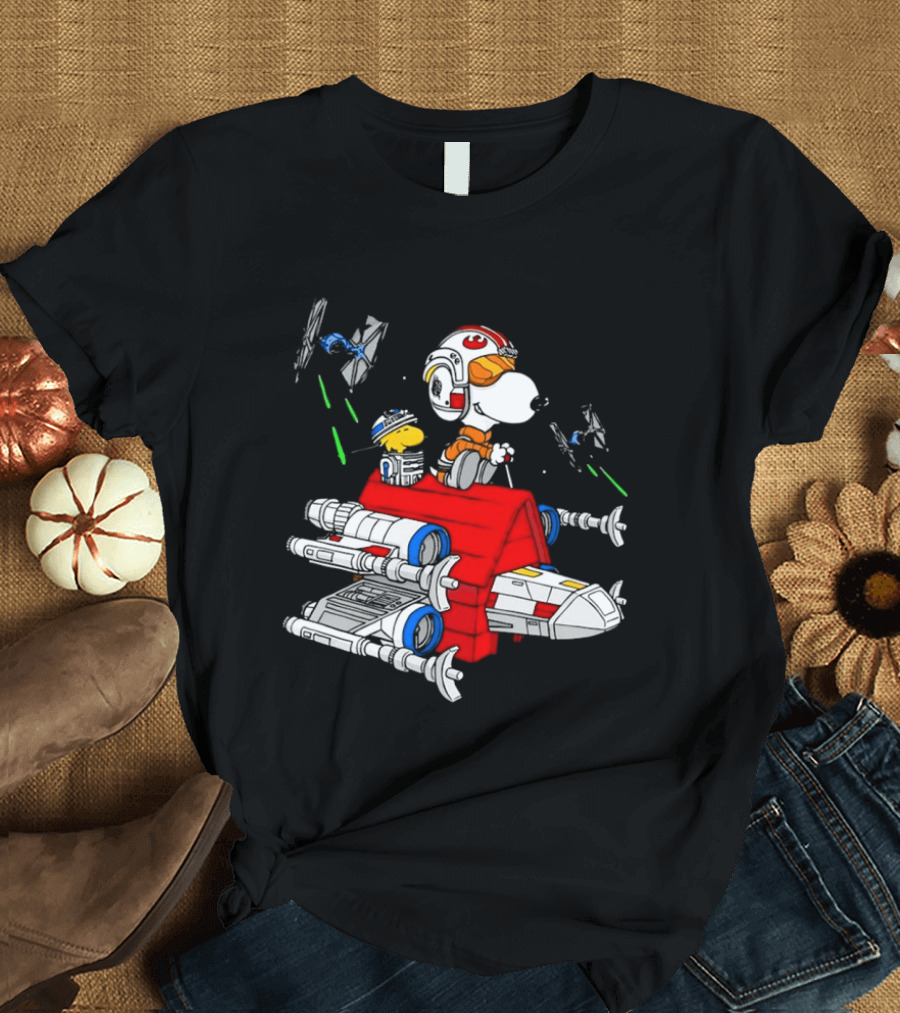 Snoopy X Wing Pilot Woodstock R2 D2 Star Wars Peanuts T-Shirt