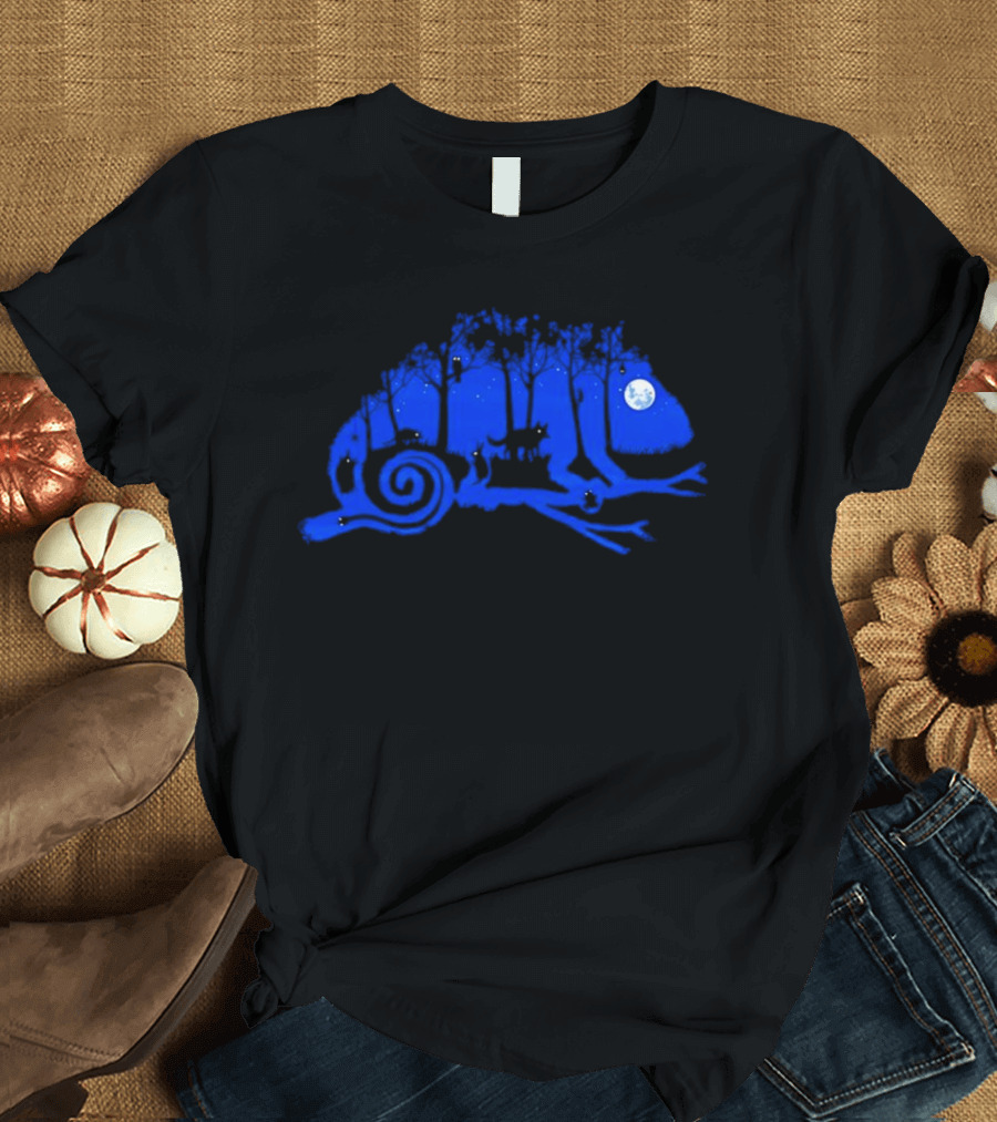 The Midnight Forest Chameleon Moonlit Night Sky T-Shirt