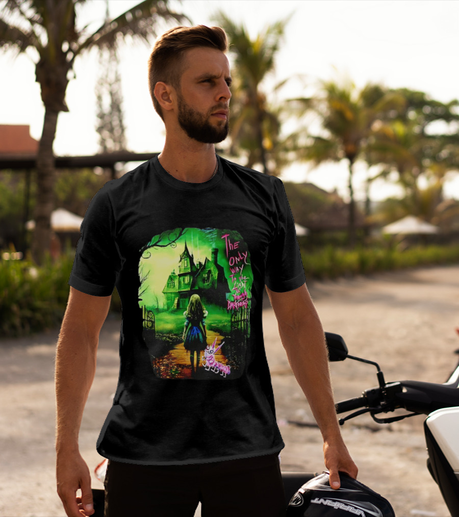 The Only Way To The Light Is Through Darkness Alice In Wonderland Horror Dark Gothic Mansion Path Rabbit T-Shirt
