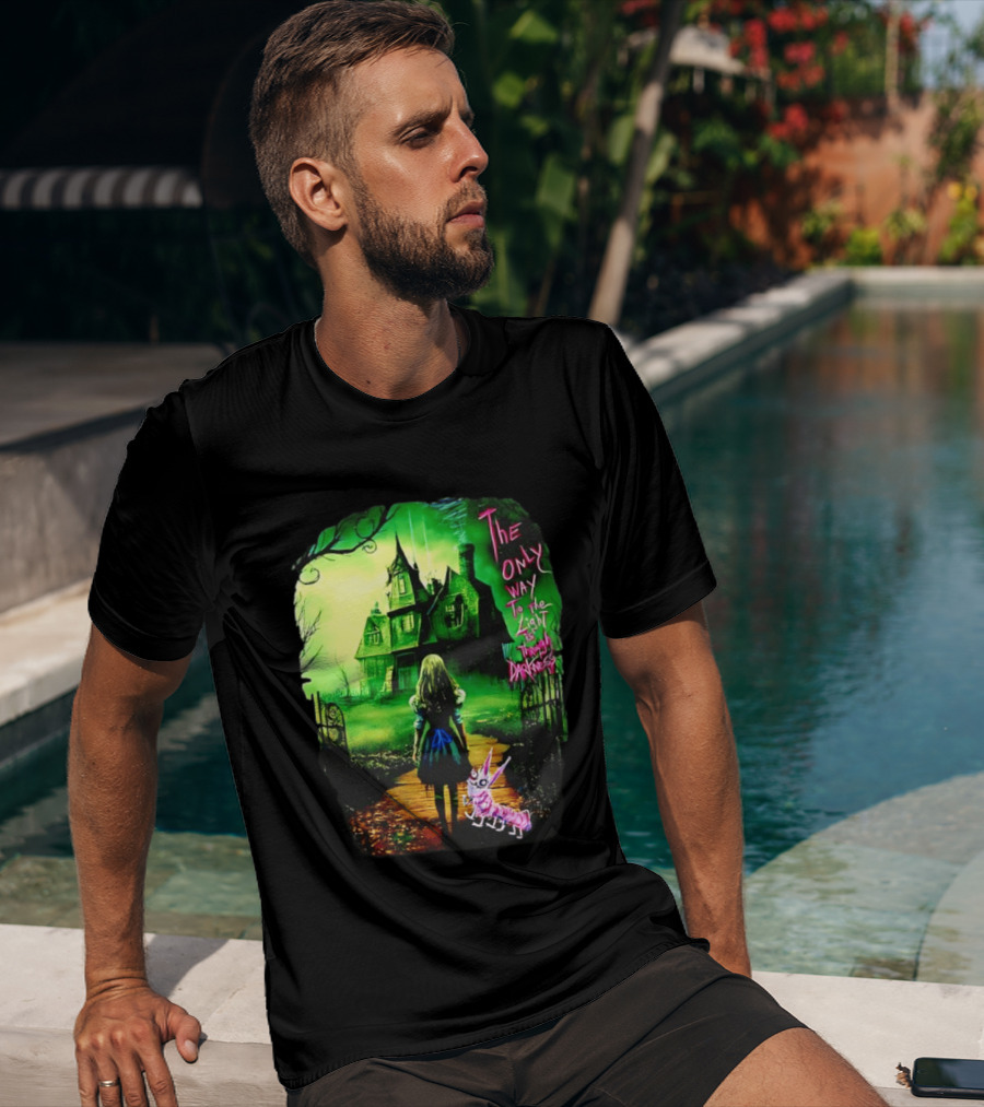 The Only Way To The Light Is Through Darkness Alice In Wonderland Horror Dark Gothic Mansion Path Rabbit T-Shirt