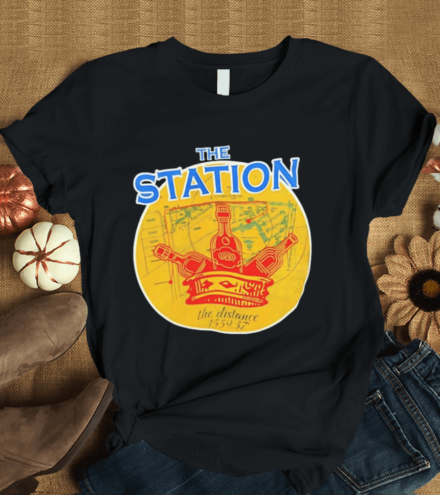 The Station The Distance 1559.37 Map And Bottles T-Shirt