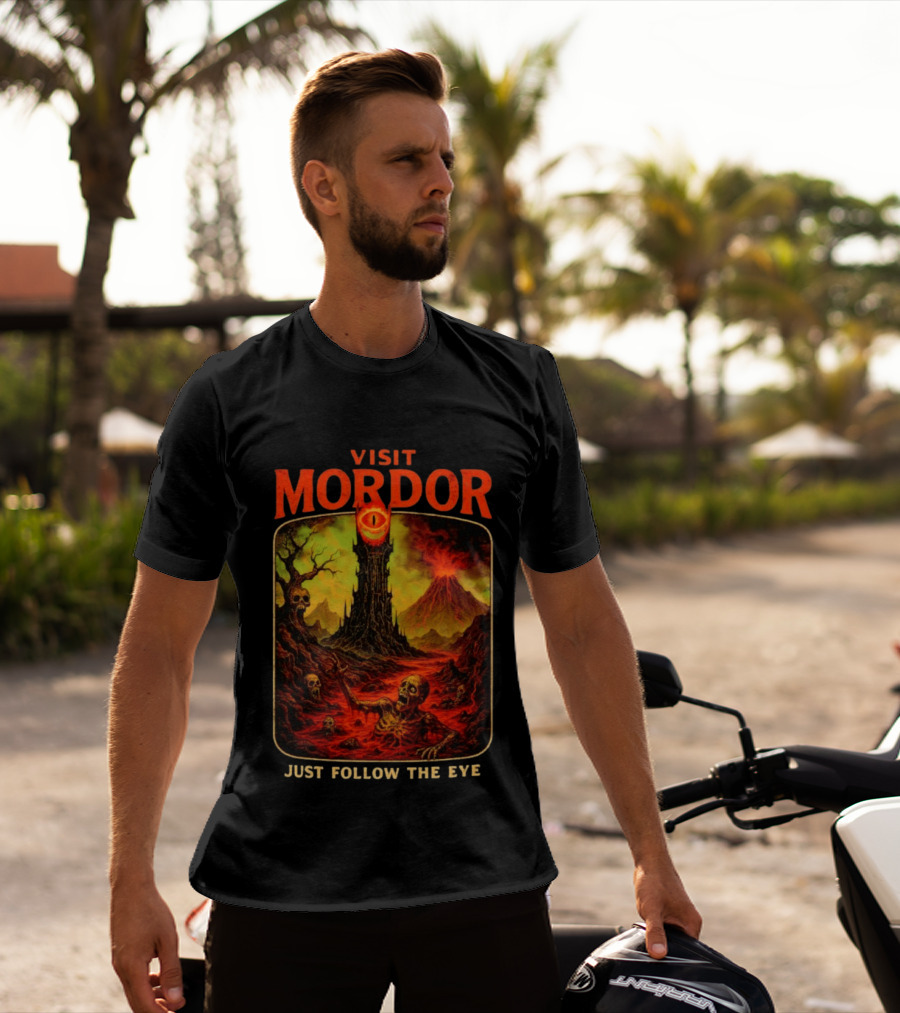 Visit Mordor Just Follow The Eye Tower And Volcano Adventure T-Shirt