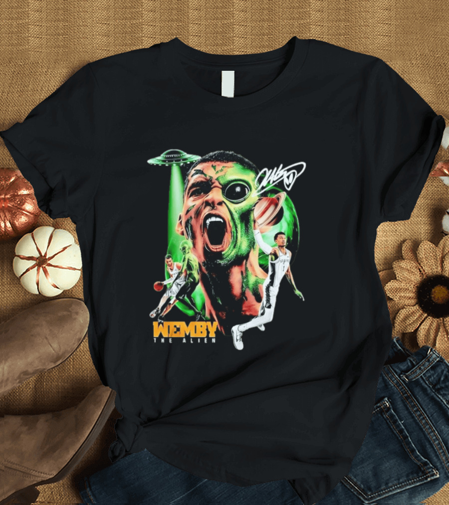 Wemby The Alien San Antonio Spurs NBA UFO Theme With Signature T-Shirt