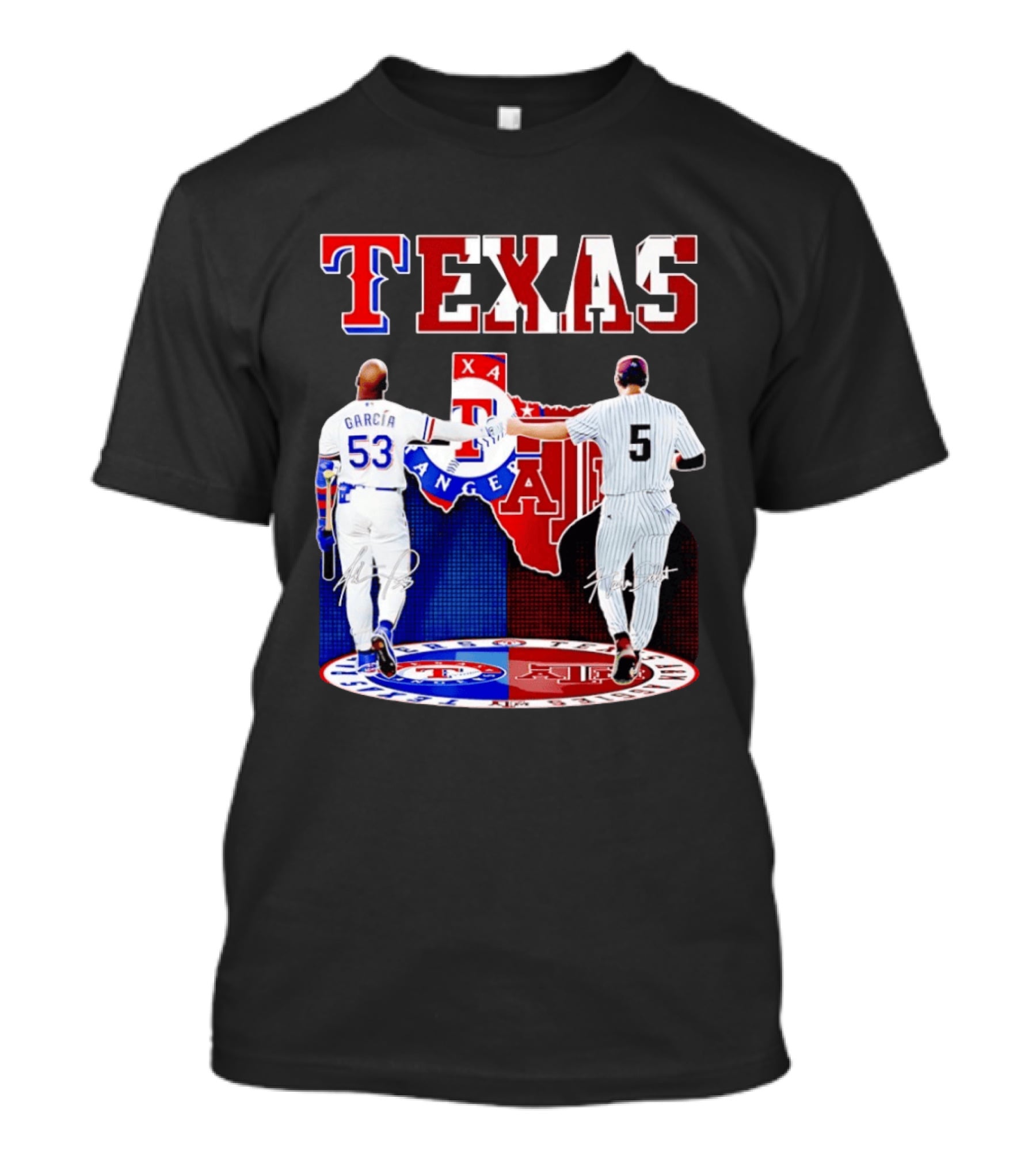 Texas Rangers Adolis Garcia And Texas A&M Aggies Hunter Schott Split Map T-Shirt