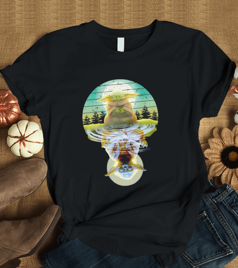 Baby Yoda Star Wars Meditation Forest Reflection Ripples T-Shirt
