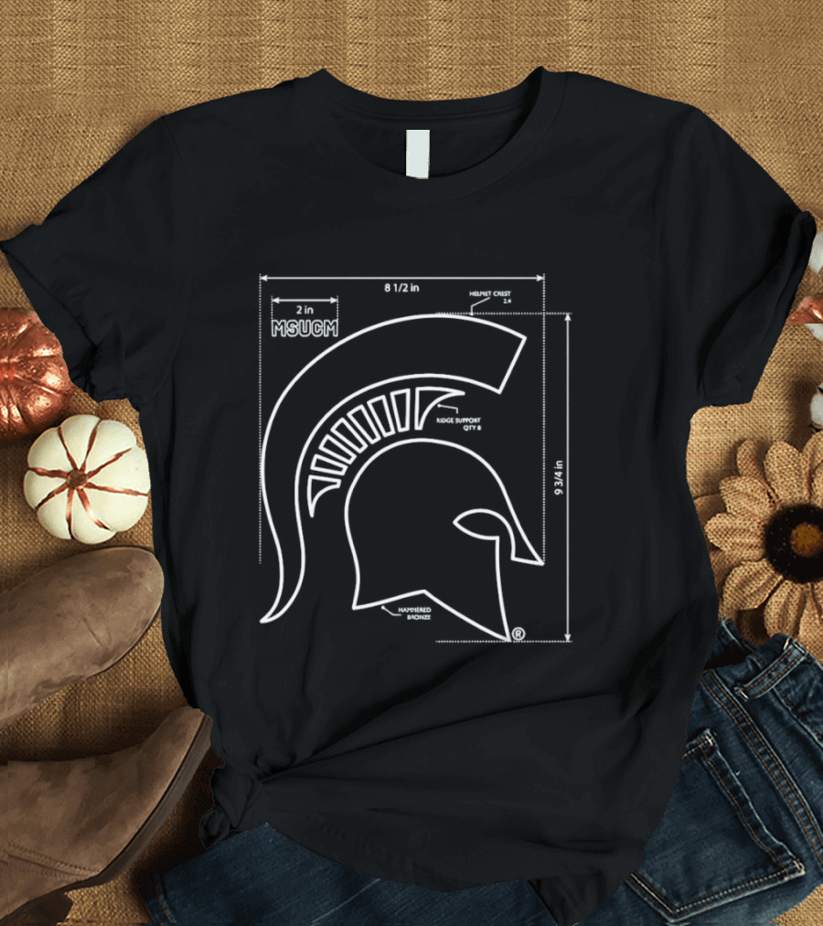 Michigan State Spartans MSUCM Helmet Crest Ridge Support Hammered Bronze Blueprint T-Shirt