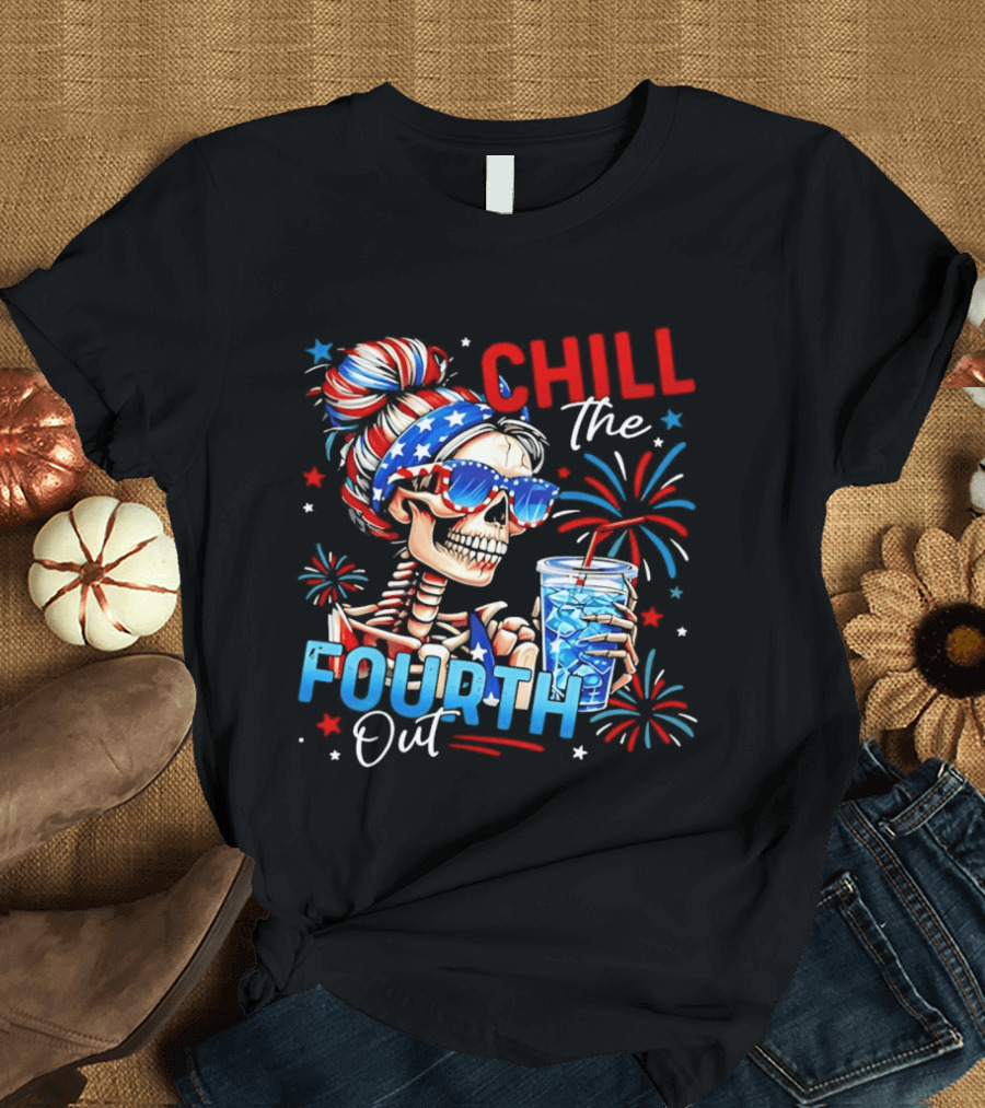 Patriot Skeleton Chill The Fourth Out Firework Celebration T-Shirt